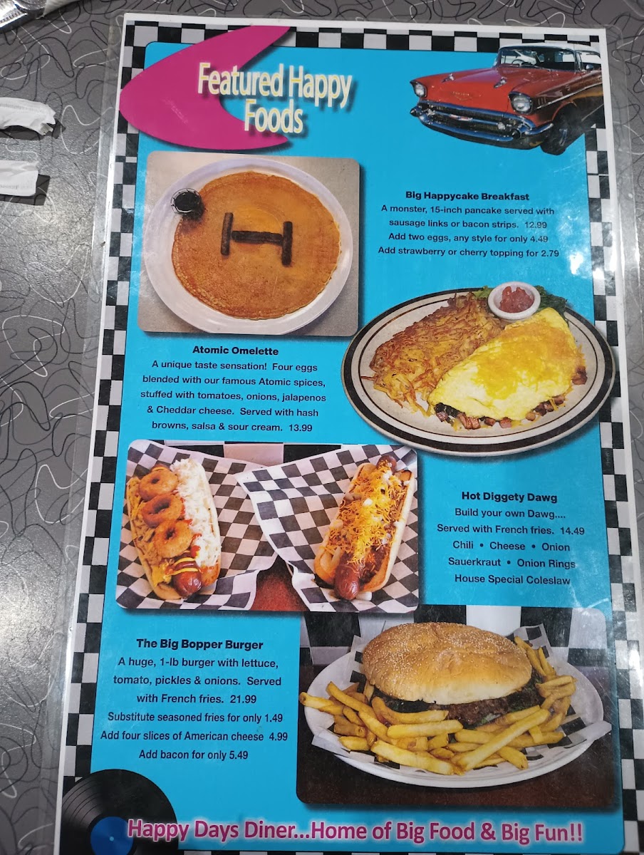 Happy Days Diner Menu - Image 2